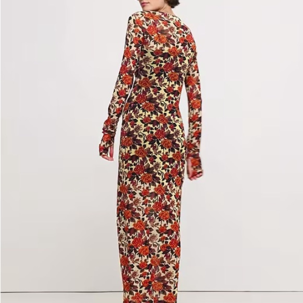 Banana Republic floral printed mesh maxi dress sz medium 8-10 thumbholes - Picture 2 of 11